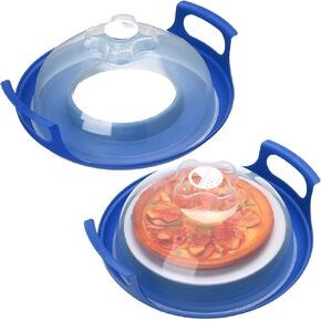 4 Pcs Microwave Cool Pate Anti Splash Caddy with Handles and Splatter Cover Plastic Carrying Tray for Dish Holder Microwave Meals Clear Lid Cover with Steam Vents(Blue)
