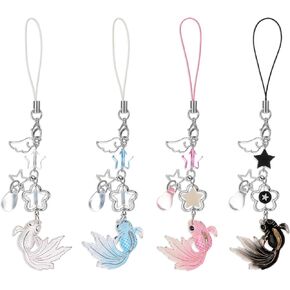 4Pcs Cute Phone Charm Mobile Koi Star Pendant Decor Detachable Anti Theft Strap Decorative Charms for Camera Bag Cellular Telephones Case Suitable for Keychain Backpack Wallet Decoration Women