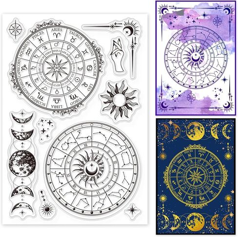 GLOBLELAND Mystic Tarot Pattern Silicone Clear Stamp Magic Transparent Fantasy Diary Clear Stamps for Scrapbook Journal Card Making 4.3 x 6.3 Inch in Saudi Arabia