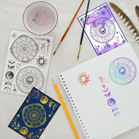 GLOBLELAND Mystic Tarot Pattern Silicone Clear Stamp Magic Transparent Fantasy Diary Clear Stamps for Scrapbook Journal Card Making 4.3 x 6.3 Inch in Saudi Arabia