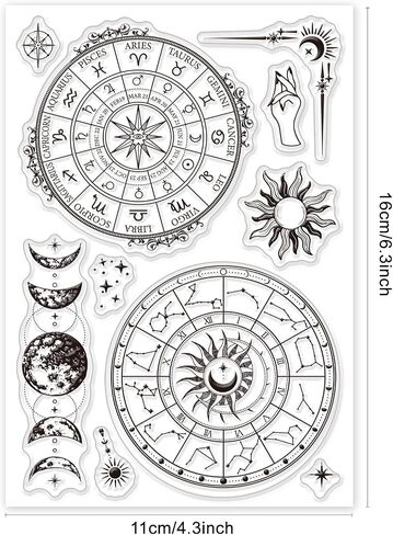 GLOBLELAND Mystic Tarot Pattern Silicone Clear Stamp Magic Transparent Fantasy Diary Clear Stamps for Scrapbook Journal Card Making 4.3 x 6.3 Inch in Saudi Arabia