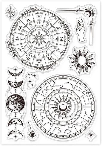 GLOBLELAND Mystic Tarot Pattern Silicone Clear Stamp Magic Transparent Fantasy Diary Clear Stamps for Scrapbook Journal Card Making 4.3 x 6.3 Inch in Saudi Arabia