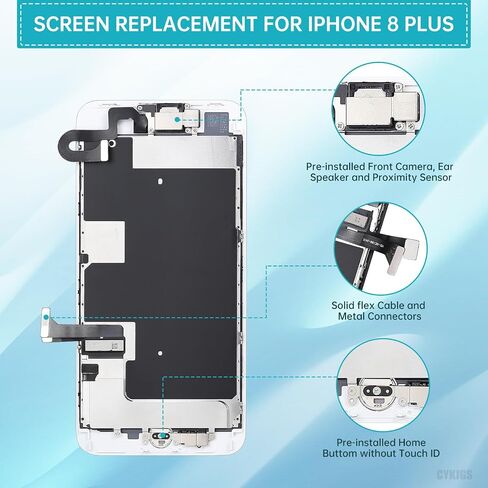 لاستبدال شاشة iPhone 8 Plus مع زر الإصلاح السوداء السوداء 3D Touch LCD Displayed Full Assembly Front Camera Ear Sequer Sensor Fix Tool 8Plus 5.5 "A1864 A1897 A1898 in Kuwait