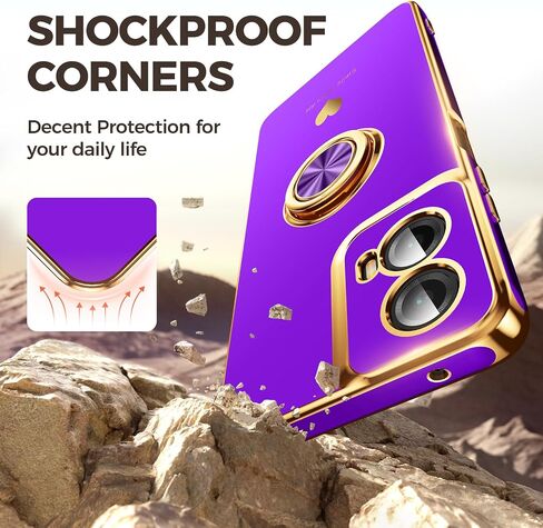 for Motorola Moto G 5G 2024 Case with 2 Pack Screen Protector, 360° Rotatable Ring Holder [Luxury Hearts Pattern] Plating Gold Edge Slim Soft Phone Cover for Moto G 5G 2024 - Purple in Saudi Arabia