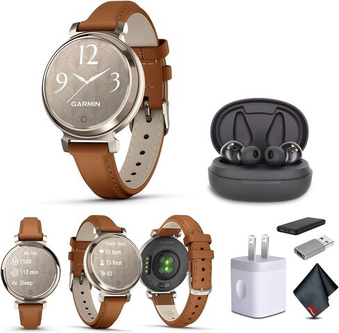 Garmin Lily 2 Small and Stylish Smartwatch Up to 5 Days Battery Life Hidden Display Patterned Lens Cream Gold with Coconut (010-02839-00) Fitness Smart Watch Bundle for Women in Saudi Arabia