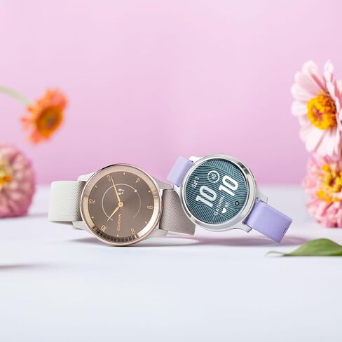 Garmin Lily 2 Small and Stylish Smartwatch Up to 5 Days Battery Life Hidden Display Patterned Lens Cream Gold with Coconut (010-02839-00) Fitness Smart Watch Bundle for Women in Saudi Arabia