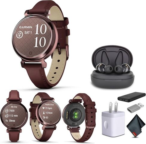 Garmin Lily 2 Small and Stylish Smartwatch Up to 5 Days Battery Life Hidden Display Patterned Lens Cream Gold with Coconut (010-02839-00) Fitness Smart Watch Bundle for Women in Saudi Arabia