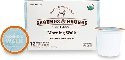 Grounds & Hounds Single Serve Organic Coffee Pods - K Cup Coffee Pods Medium Roast Coffee K Cups, Recyclable Coffee Pods, Paper & Slippers Blend, 12 Count in Saudi Arabia