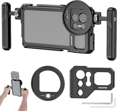 NEEWER Galaxy S23 Ultra Phone Cage Video Rig with Dual Side Handles, 67mm Threaded Filter Adapter, 17mm & M Mount Lens Backplates, Phone Stabilizer for Video Recording Filmmaking, PA021+PA033 in Saudi Arabia