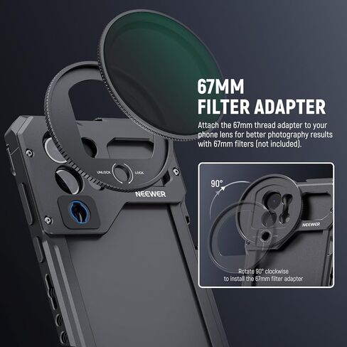 NEEWER Galaxy S23 Ultra Phone Cage Video Rig with Dual Side Handles, 67mm Threaded Filter Adapter, 17mm & M Mount Lens Backplates, Phone Stabilizer for Video Recording Filmmaking, PA021+PA033 in Saudi Arabia