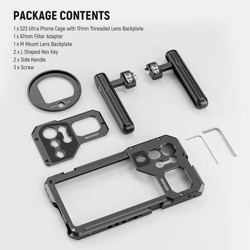 NEEWER Galaxy S23 Ultra Phone Cage Video Rig with Dual Side Handles, 67mm Threaded Filter Adapter, 17mm & M Mount Lens Backplates, Phone Stabilizer for Video Recording Filmmaking, PA021+PA033 in Saudi Arabia