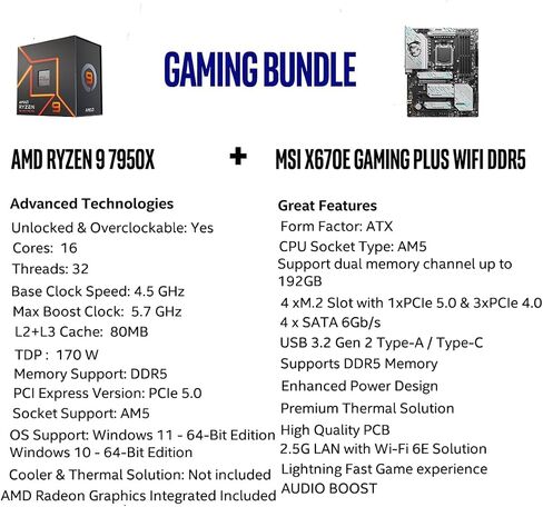 Micro Center AMD 7700X Processor with MSI B850 Gaming Plus WiFi Motherboard | CPU Motherboard Combo, Ready for AI PC, Ryzen 7, ATX, AM5, DDR5, PCIe 5.0, M.2 Gen5, Wi-Fi 7, 5G LAN in Kuwait