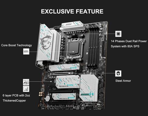 Micro Center AMD 7700X Processor with MSI B850 Gaming Plus WiFi Motherboard | CPU Motherboard Combo, Ready for AI PC, Ryzen 7, ATX, AM5, DDR5, PCIe 5.0, M.2 Gen5, Wi-Fi 7, 5G LAN in Kuwait