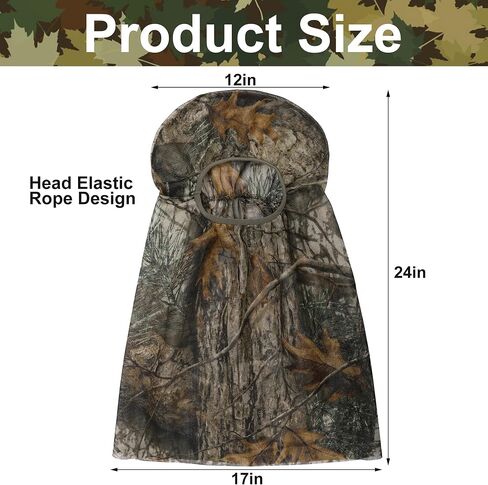Watayo 2 Pcs Camo Hunting Face Mask, Hunting Head Net Camouflage Balaclava, Adjustable Hunting Breathable Mesh Mask for Men in Kuwait