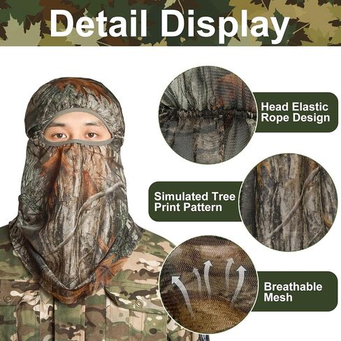 Watayo 2 Pcs Camo Hunting Face Mask, Hunting Head Net Camouflage Balaclava, Adjustable Hunting Breathable Mesh Mask for Men in Kuwait