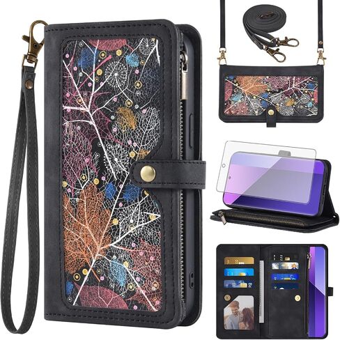 Asuwish Phone Case for Xiaomi Redmi Note 13 Pro Plus 5G (Pro+) Wallet Cover with Screen Protector Crossbody Wrist Strap Leather Flip Pattern Zipper Credit Card Holder Stand Cell Note13 13Pro+ Black in Saudi Arabia