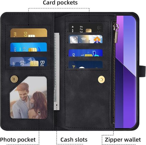 Asuwish Phone Case for Xiaomi Redmi Note 13 Pro Plus 5G (Pro+) Wallet Cover with Screen Protector Crossbody Wrist Strap Leather Flip Pattern Zipper Credit Card Holder Stand Cell Note13 13Pro+ Black in Saudi Arabia