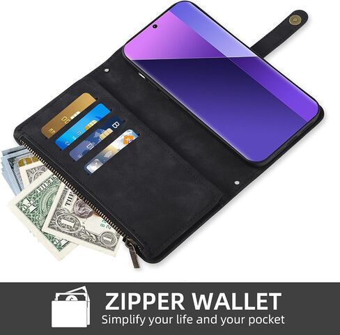Asuwish Phone Case for Xiaomi Redmi Note 13 Pro Plus 5G (Pro+) Wallet Cover with Screen Protector Crossbody Wrist Strap Leather Flip Pattern Zipper Credit Card Holder Stand Cell Note13 13Pro+ Black in Saudi Arabia