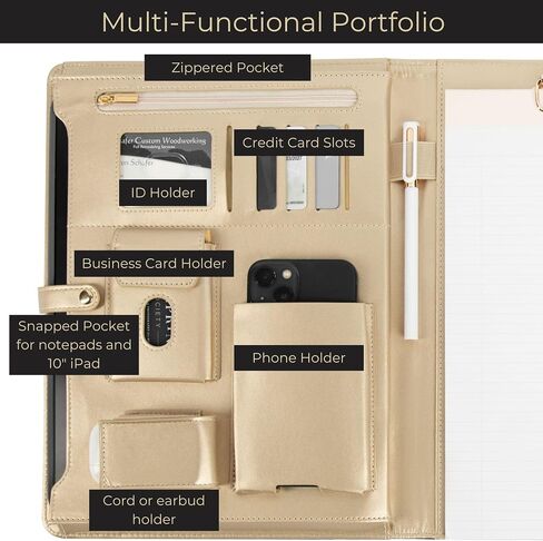 Blu Monaco Black Vegan Leather Portfolio Binder for Women - padfolio الاحترافية مع الإغلاق المغناطيسي وتقليم الذهب ، حالة منظم الأعمال in Saudi Arabia