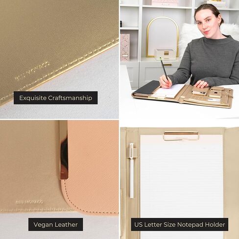 Blu Monaco Black Vegan Leather Portfolio Binder for Women - padfolio الاحترافية مع الإغلاق المغناطيسي وتقليم الذهب ، حالة منظم الأعمال in Saudi Arabia