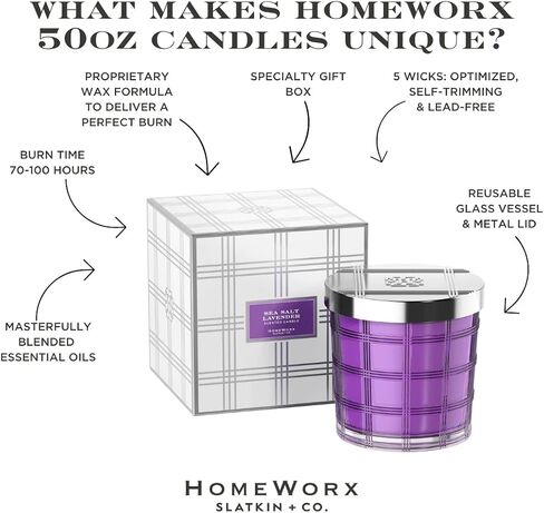 HomeWorx من Slatkin + Co. 4-Wick Lily of The Valley 18 أونصة. شمعة فاخرة مع صندوق هدايا، وجرة شمعة زجاجية فاخرة مع الزيوت العطرية in Saudi Arabia
