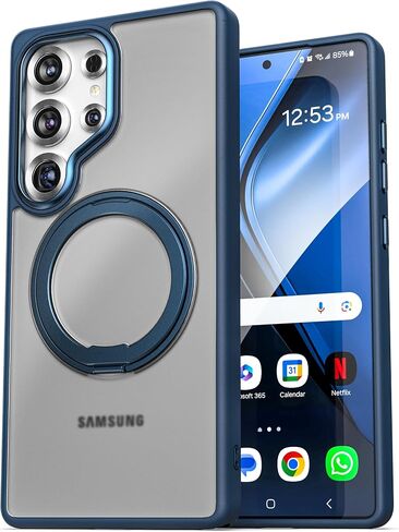حالة الحزام المغطى بـ Samsung Galaxy S25 Ultra مع حافظة مقطع (متوافق مع Magsafe qi2) موقف دوار مغناطيسي مدمج (أسود) in Kuwait