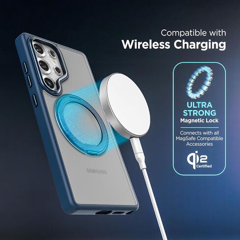 حالة الحزام المغطى بـ Samsung Galaxy S25 Ultra مع حافظة مقطع (متوافق مع Magsafe qi2) موقف دوار مغناطيسي مدمج (أسود) in Kuwait