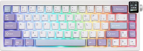 AJAZZ AK650 65% Gasket Mechanical Keyboard, 3 Modes Wireless Gaming Keyboard with 0.85’’ TFT Screen & Knob, 5000 mAh Battery, Hot Swappable Keyboard with Flex-Cut Plate & PCB (Black Grey) in Saudi Arabia