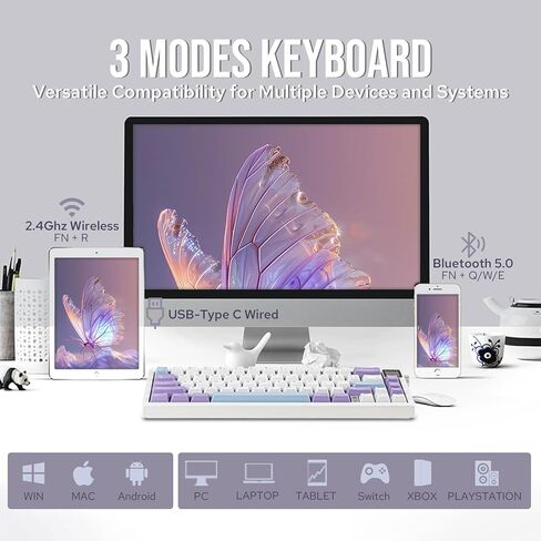 AJAZZ AK650 65% Gasket Mechanical Keyboard, 3 Modes Wireless Gaming Keyboard with 0.85’’ TFT Screen & Knob, 5000 mAh Battery, Hot Swappable Keyboard with Flex-Cut Plate & PCB (Black Grey) in Saudi Arabia