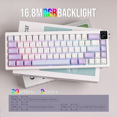 AJAZZ AK650 65% Gasket Mechanical Keyboard, 3 Modes Wireless Gaming Keyboard with 0.85’’ TFT Screen & Knob, 5000 mAh Battery, Hot Swappable Keyboard with Flex-Cut Plate & PCB (Black Grey) in Saudi Arabia
