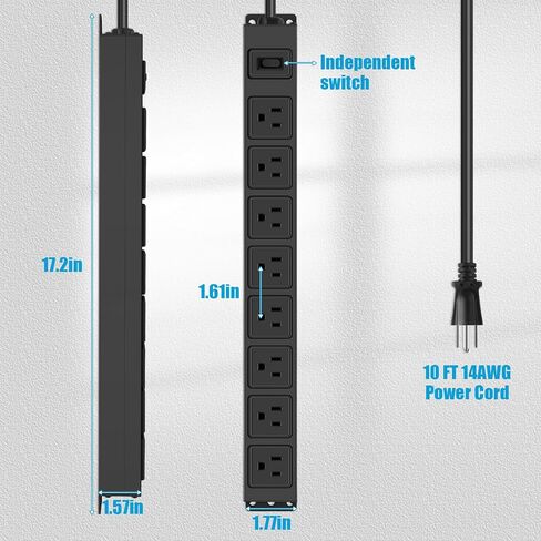 HHSOET Magnetic Mount Power Strip, 8 Outlet Mountable Socket, Metal Heavy Duty Surge Protector, Gaming Table Outlet, Easy to Fix Without Drilling or Taping, 6FT Extension Cord.(Black) in Kuwait
