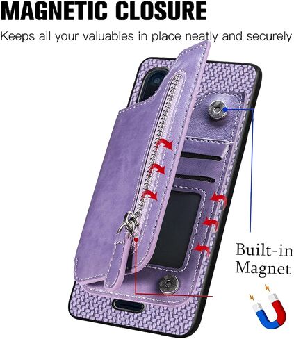Card Slots For Artia P600 Case, ArtiaP600 Faux Leather Cover Carbon Fiber Pattern ANS Artia P600 Case Wallet Flip Stand Magnetic Closure | Zipper Card Holder [Support Magnetic Car Mount]-khaki in Saudi Arabia