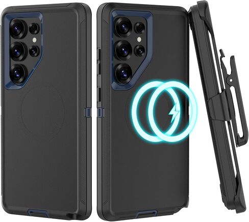 Compatible with Samsung Galaxy S25 Ultra Case, with Belt Clip Holster Heavy Duty Magnetic Wireless Charging Full Body Protection Kickstand Cover for Samsung Galaxy S25 Ultra Phone (Black) in Saudi Arabia