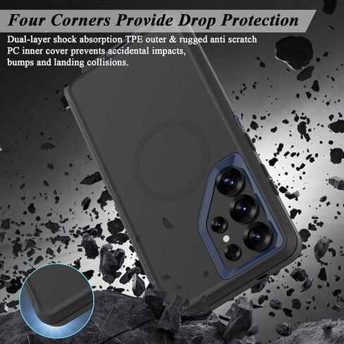 Compatible with Samsung Galaxy S25 Ultra Case, with Belt Clip Holster Heavy Duty Magnetic Wireless Charging Full Body Protection Kickstand Cover for Samsung Galaxy S25 Ultra Phone (Black) in Saudi Arabia