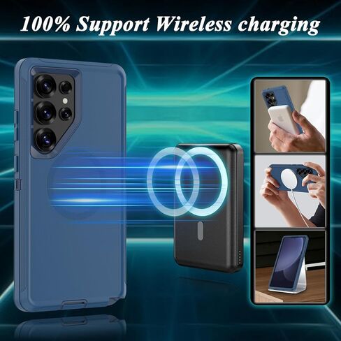 Compatible with Samsung Galaxy S25 Ultra Case, with Belt Clip Holster Heavy Duty Magnetic Wireless Charging Full Body Protection Kickstand Cover for Samsung Galaxy S25 Ultra Phone (Black) in Saudi Arabia