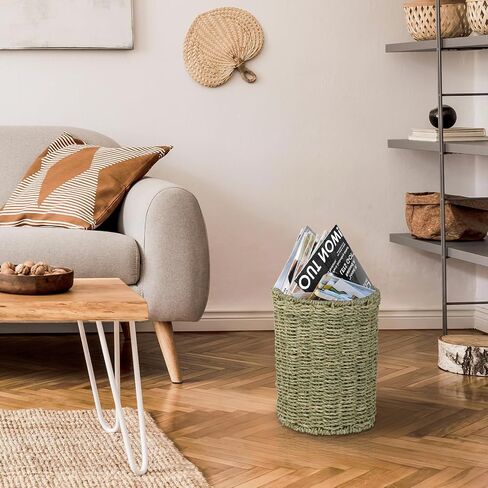 Boho Wicker Trash Can with Lid,Bathroom Trash Can with Trash Bags Hand Woven Water Hyacinth Trash Basket for Kitchen Bedroom Office in Saudi Arabia