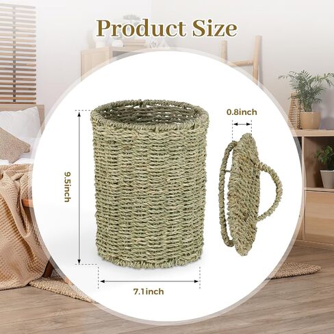 Boho Wicker Trash Can with Lid,Bathroom Trash Can with Trash Bags Hand Woven Water Hyacinth Trash Basket for Kitchen Bedroom Office in Saudi Arabia