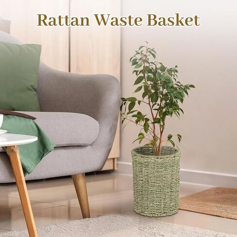 Boho Wicker Trash Can with Lid,Bathroom Trash Can with Trash Bags Hand Woven Water Hyacinth Trash Basket for Kitchen Bedroom Office in Saudi Arabia