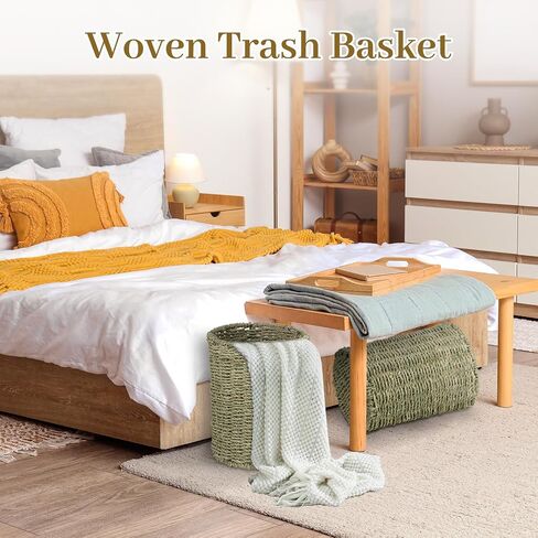 Boho Wicker Trash Can with Lid,Bathroom Trash Can with Trash Bags Hand Woven Water Hyacinth Trash Basket for Kitchen Bedroom Office in Saudi Arabia