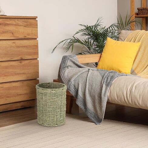 Boho Wicker Trash Can with Lid,Bathroom Trash Can with Trash Bags Hand Woven Water Hyacinth Trash Basket for Kitchen Bedroom Office in Saudi Arabia
