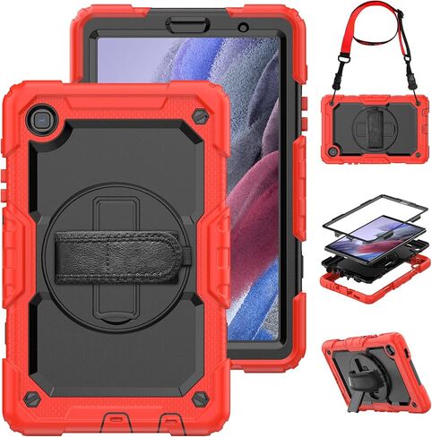 CaseCity Case for Samsung Galaxy Tab A7 Lite 2021 8.7 '' SM-T220/T225/T227 مع حامي الشاشة ، حالة وقائية عالية الجسد وعرة مع 360 موقف دوار ، حزام يدوي/كتف ، أسود in Kuwait