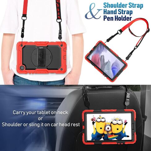 CaseCity Case for Samsung Galaxy Tab A7 Lite 2021 8.7 '' SM-T220/T225/T227 مع حامي الشاشة ، حالة وقائية عالية الجسد وعرة مع 360 موقف دوار ، حزام يدوي/كتف ، أسود in Kuwait