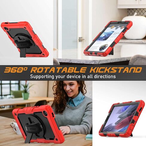 CaseCity Case for Samsung Galaxy Tab A7 Lite 2021 8.7 '' SM-T220/T225/T227 مع حامي الشاشة ، حالة وقائية عالية الجسد وعرة مع 360 موقف دوار ، حزام يدوي/كتف ، أسود in Kuwait