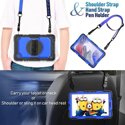 CaseCity Case for Samsung Galaxy Tab A7 Lite 2021 8.7 '' SM-T220/T225/T227 مع حامي الشاشة ، حالة وقائية عالية الجسد وعرة مع 360 موقف دوار ، حزام يدوي/كتف ، أسود in Kuwait