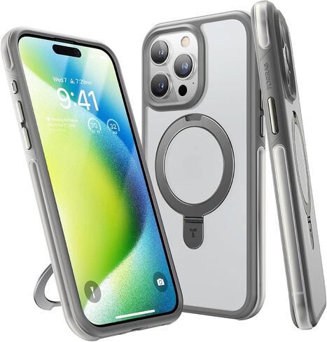 TORRAS Shock-Absorbent for iPhone 15 Pro Max Case with Air-Filled Bumper, Mil-Grade Drop Protection, Compatible with MagSafe, Built-in Stand & Ring Holder for iPhone 15 ProMax Case, Ostand Black in Saudi Arabia