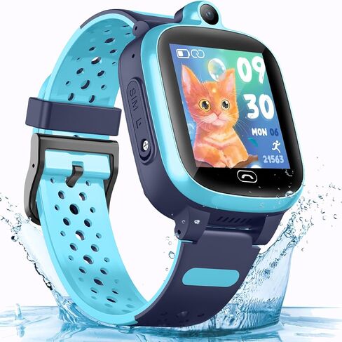 TEZILON Kids 4G GPS Smart Watch Worldwide Real-Time Tracking Phone Video Call Text Waterproof SOS Emergency Alarm Voice Message Camera Geo-Fence Pedometer Anti-Lost GPS Tracker 3-15 Girls Present in Saudi Arabia