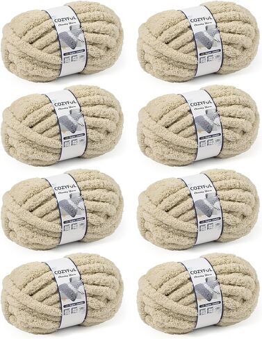 Chunky Yarn for Hand Knitting, Thick Jumbo Big Chunky Yarn for Crocheting, Super Chunky Knit Blanket Yarn, Large Yarn Chunky Chenille Yarn, 8 Pack (32 yds 8 oz Each Skein), Cream, #9 in Saudi Arabia