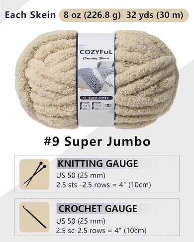 Chunky Yarn for Hand Knitting, Thick Jumbo Big Chunky Yarn for Crocheting, Super Chunky Knit Blanket Yarn, Large Yarn Chunky Chenille Yarn, 8 Pack (32 yds 8 oz Each Skein), Cream, #9 in Saudi Arabia