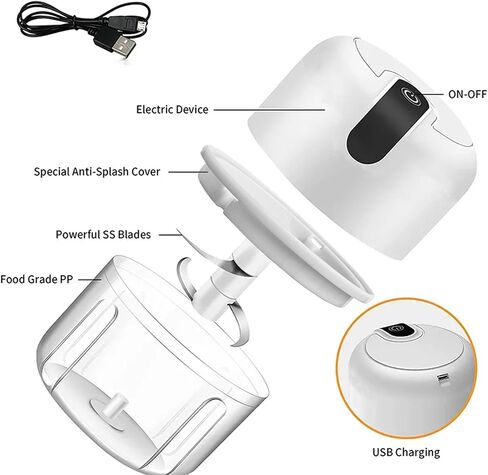 450ML Electric Garlic Chopper, Mini Portable Veggie Chopper, Garlic Grinder Masher Onion Chopper, Blender to Vegetable, Wireless Food Processor for Ginger, Chili, Fruit, Meat, etc in Kuwait