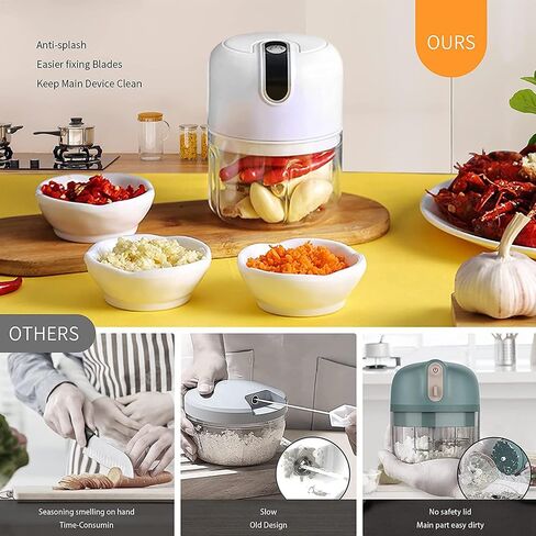 450ML Electric Garlic Chopper, Mini Portable Veggie Chopper, Garlic Grinder Masher Onion Chopper, Blender to Vegetable, Wireless Food Processor for Ginger, Chili, Fruit, Meat, etc in Kuwait